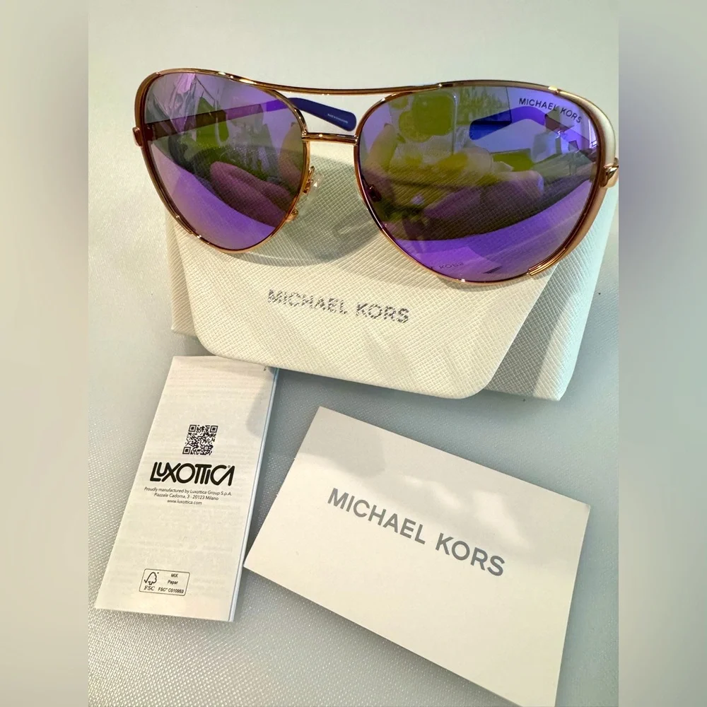 Michael Kors Aviator Sunglasses ,womens,Rose Gold w/Purple Mirror 59mm Authentic